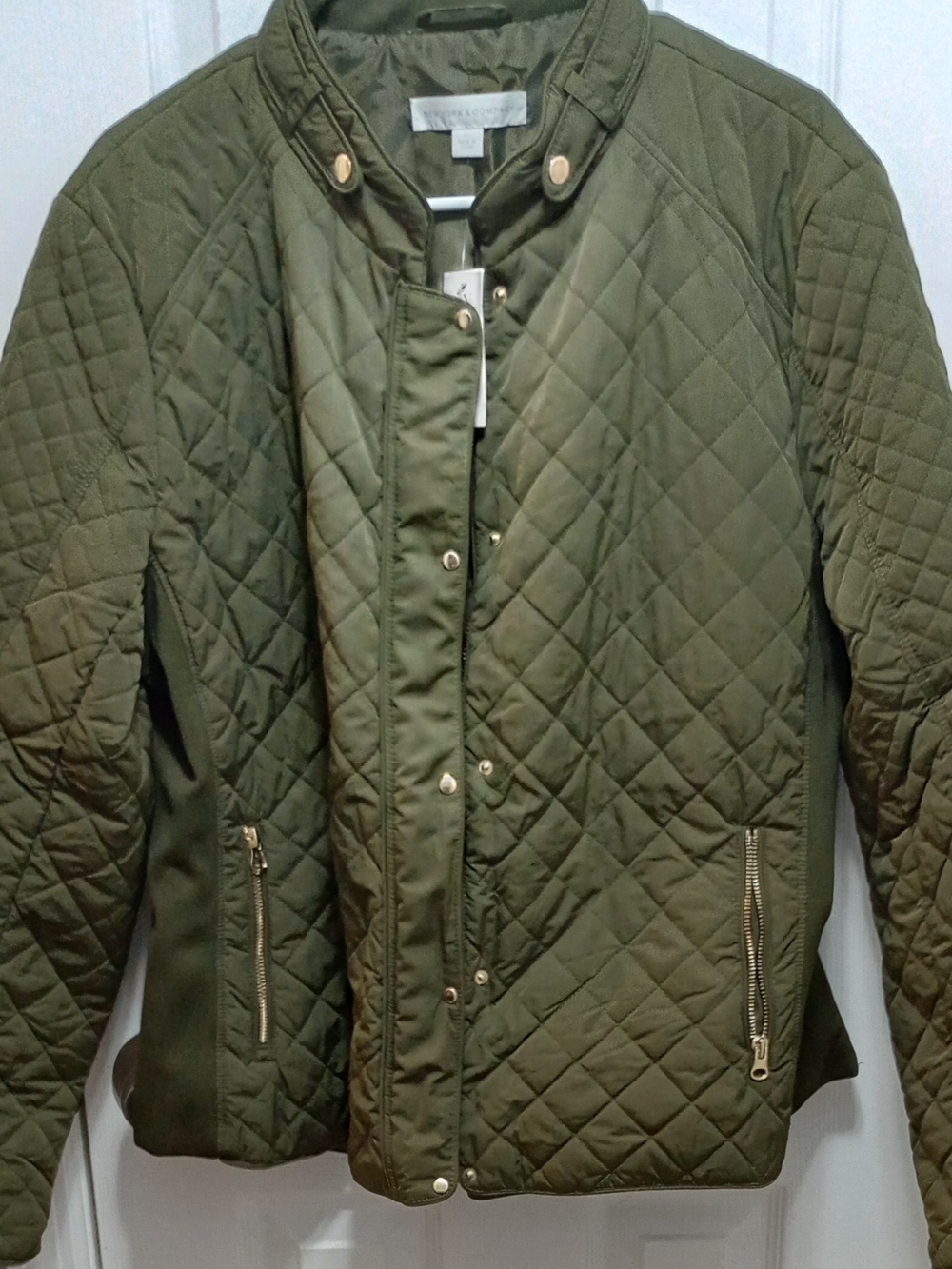Quilted Olive Green Women's Jacket - Lightweight Snap Front. Size XXL